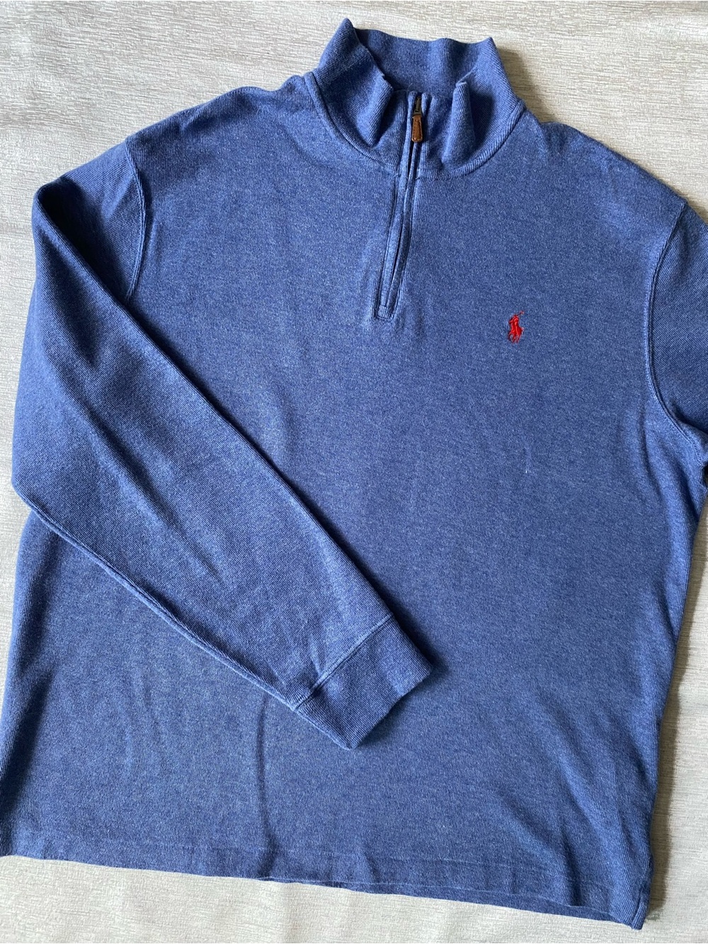 Polo Ralph Lauren Men's L Heather Blue 1/4 Zip Cotton Pullover Red Pony Logo